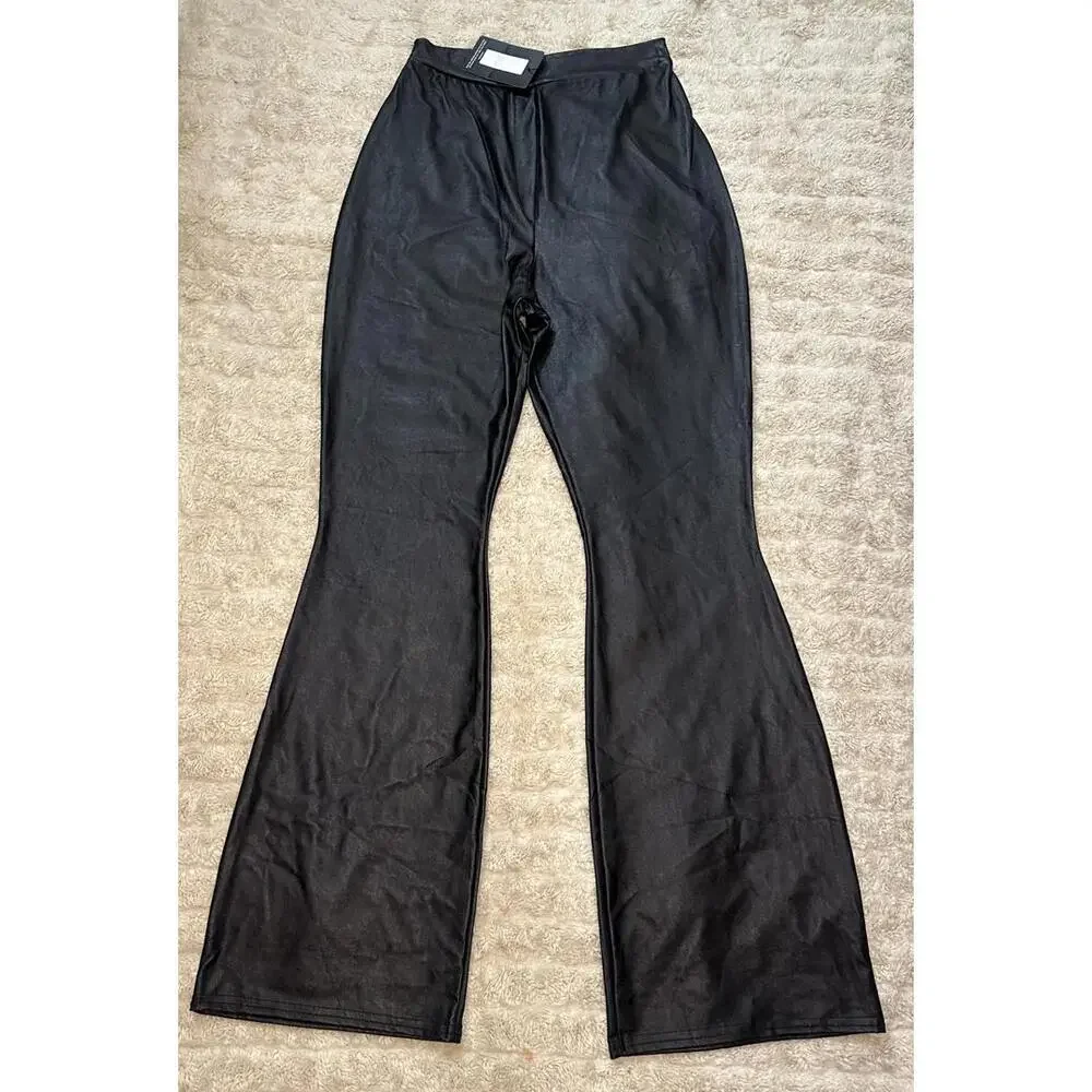 PrettyLittleThings vegan leather high-waisted flared pants/leggings Size 10